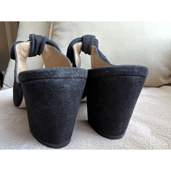 Bernardo Vamp Black Suede Block Heel Sandal Women 7 Open Toe Bow Minimalist - Picture 9 of 15